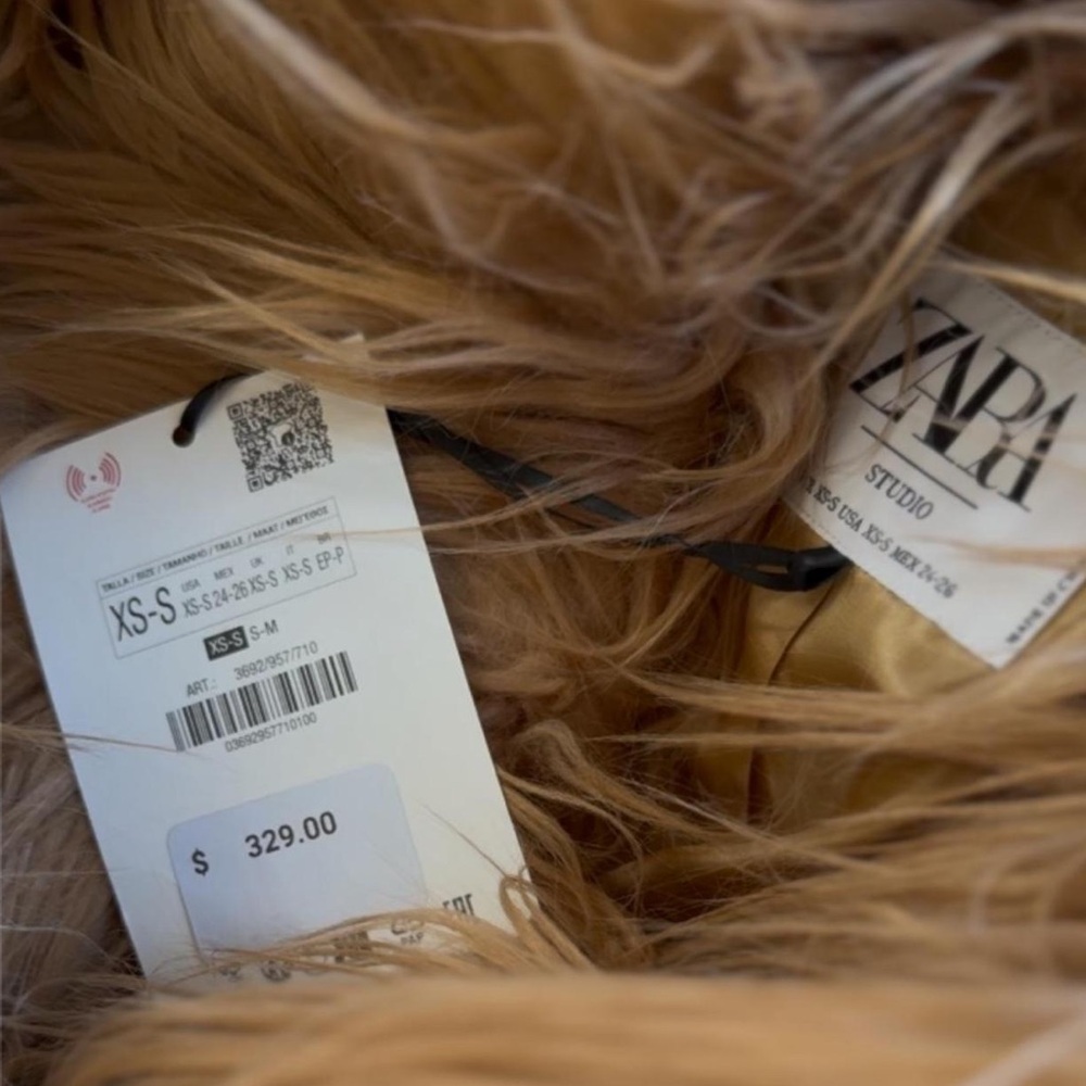 🆕 Zara Studio Faux Fur Maxi Coat – Camel Brown l Statement Coat – NWT - Picture 7 of 15
